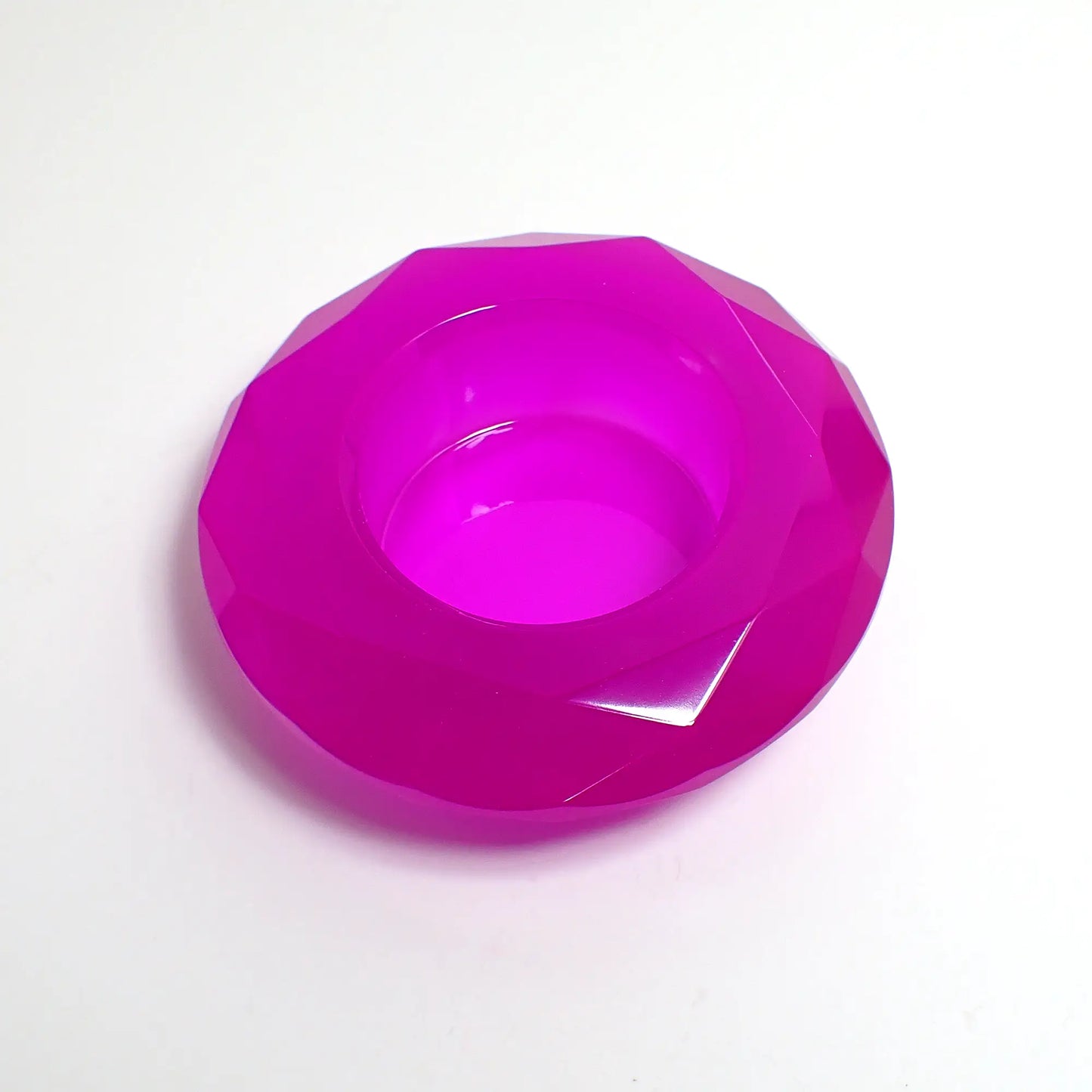 Small Handmade Tapered Faceted Round Neon Purple Resin Decorative Pot