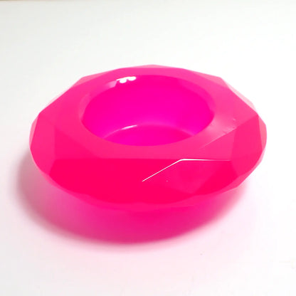 Small Handmade Tapered Faceted Round Neon Pink Resin Decorative Pot