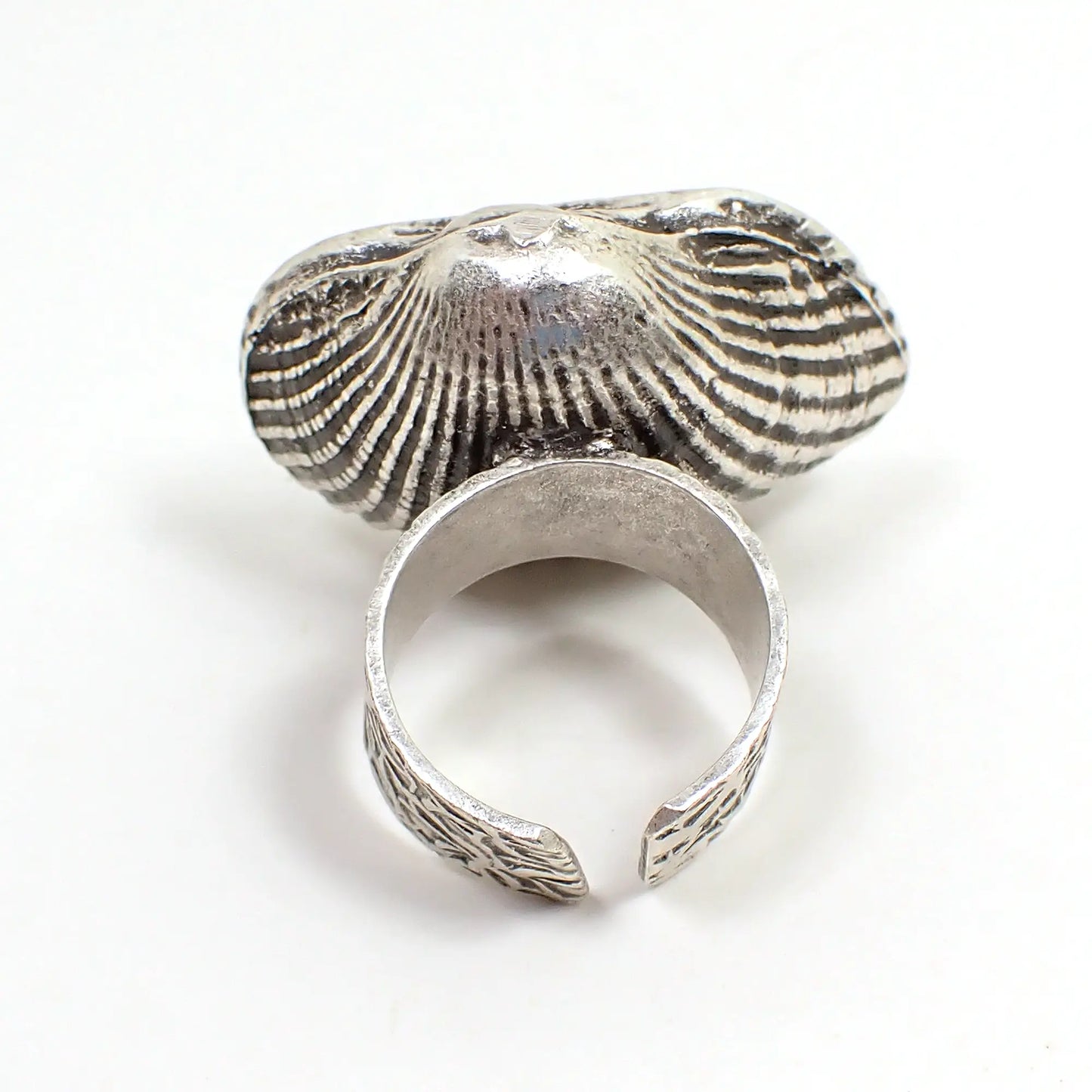 Cultured Pearl Seashell Handmade Adjustable Ring, Antiqued Silver Tone, Mermaid Jewelry