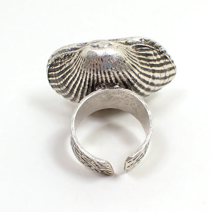 Cultured Pearl Seashell Handmade Adjustable Ring, Antiqued Silver Tone, Mermaid Jewelry