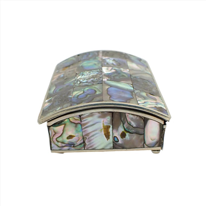 Abalone Vintage Jewelry Box, Alpaca Silver Tone Small Trinket Box with Wood Interior, Made in Mexico