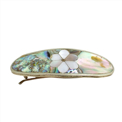 Abalone and Mother of Pearl Small Vintage Flower Hair Clip, Alpaca Silver Tone Made in Mexico