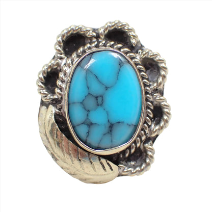 Faux Turquoise Vintage Ring, Silver Tone Boho Southwestern Style, Hecho en Mexico