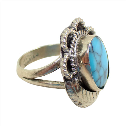 Faux Turquoise Vintage Ring, Silver Tone Boho Southwestern Style, Hecho en Mexico