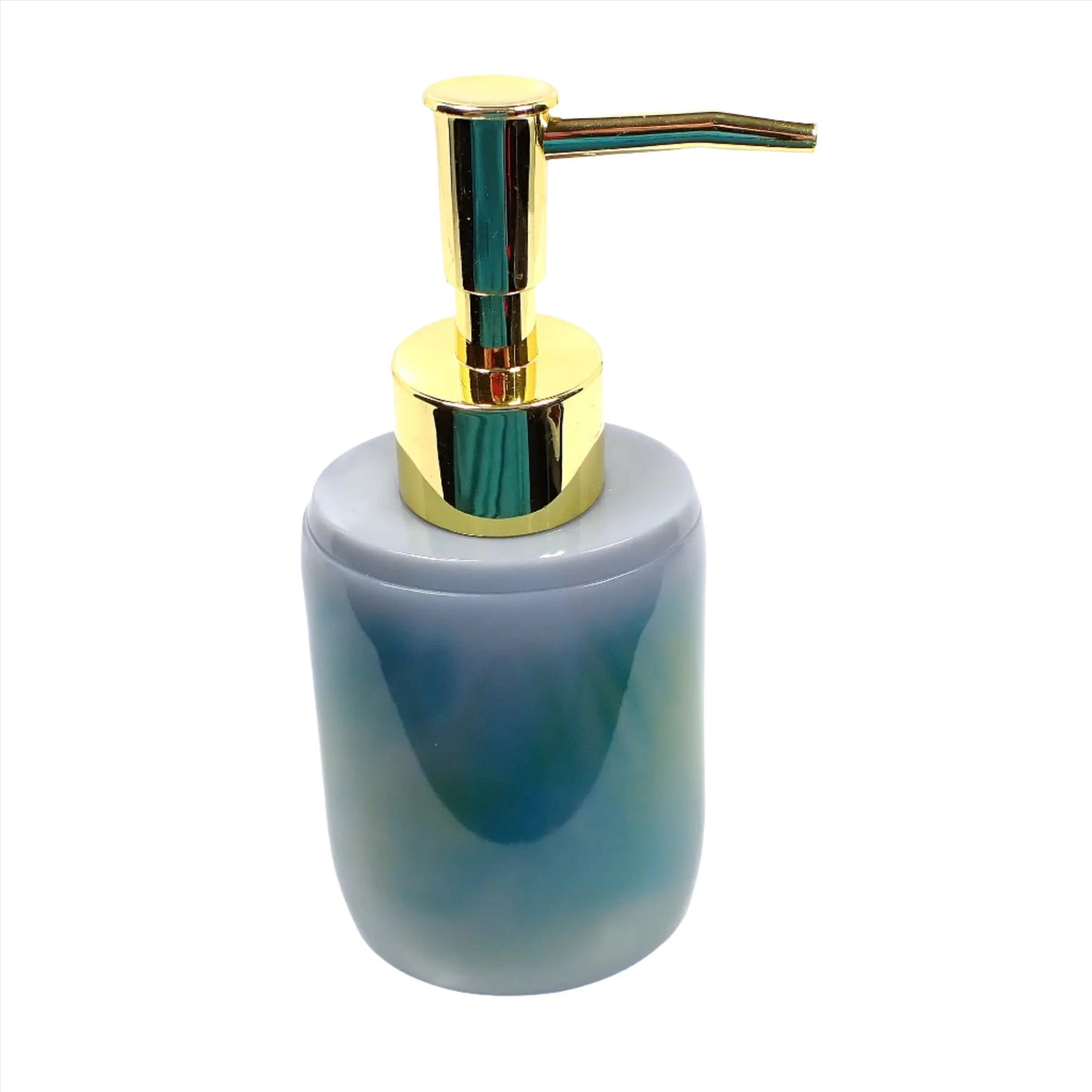 Handmade Marbled Green Teal Blue and Gray Oval Resin Soap Dispenser, Lotion Dispenser