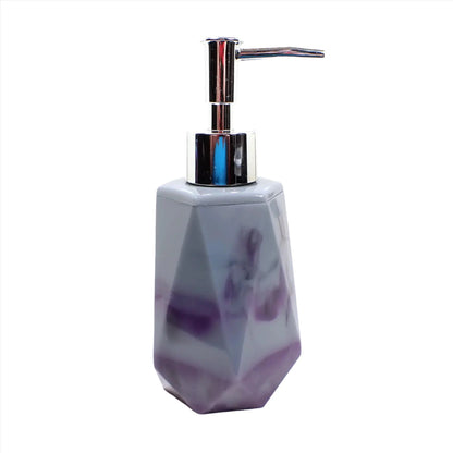 Faceted Handmade Marbled Purple and Gray Resin Soap Dispenser, Lotion Dispenser