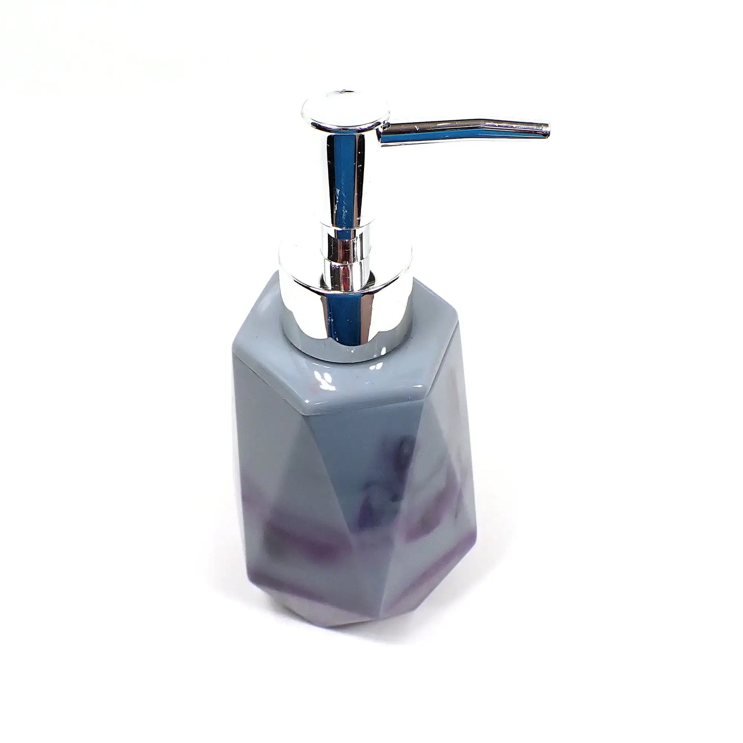 Faceted Handmade Marbled Purple and Gray Resin Soap Dispenser, Lotion Dispenser