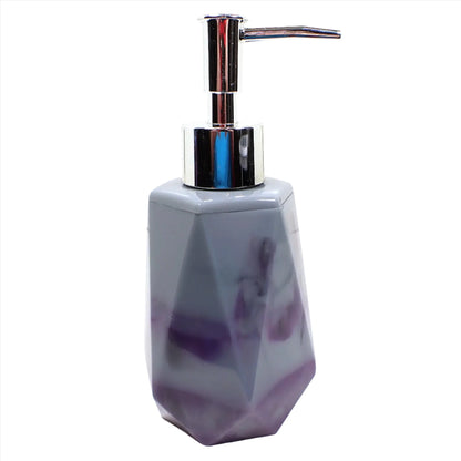 Faceted Handmade Marbled Purple and Gray Resin Soap Dispenser, Lotion Dispenser