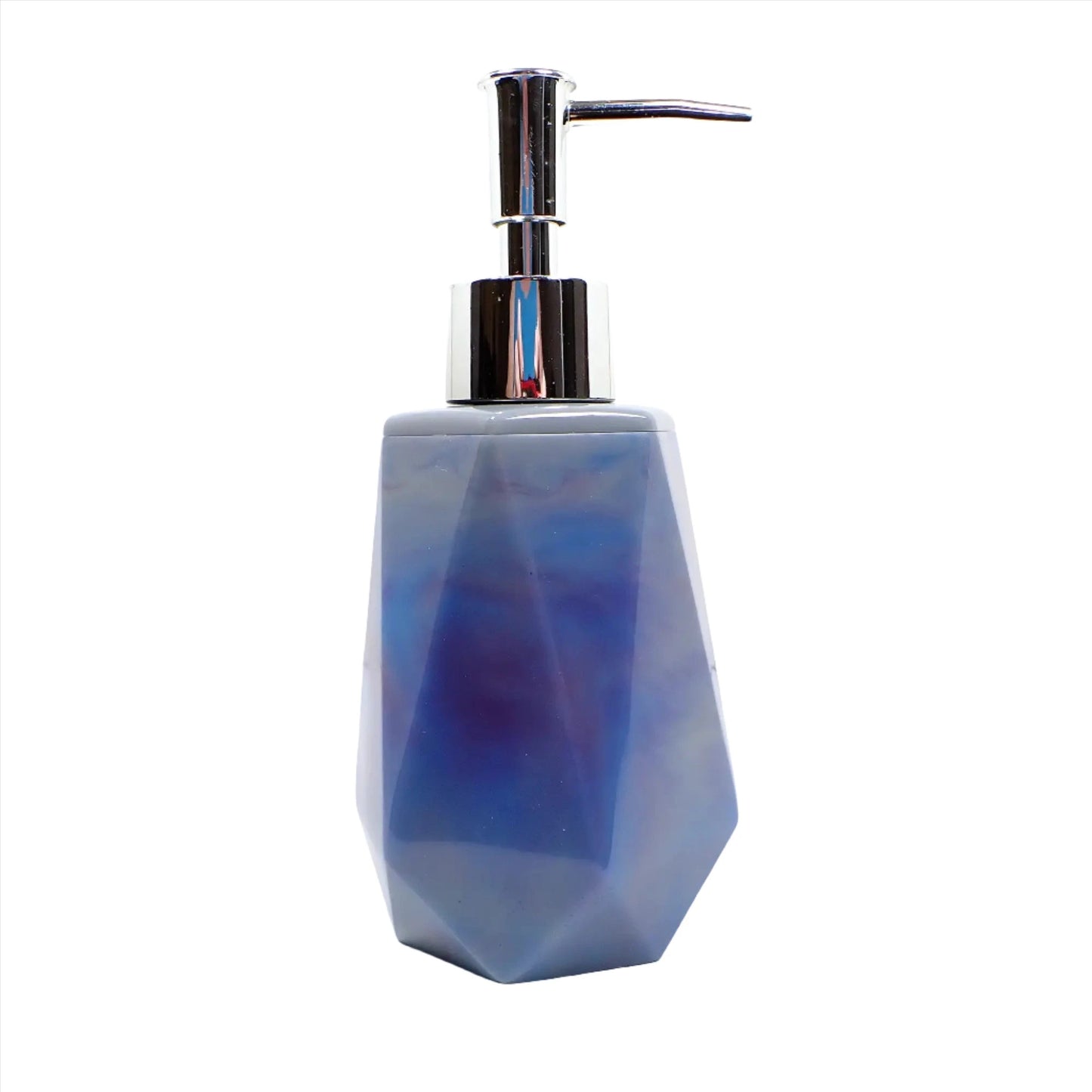 Faceted Handmade Marbled Blue Purple Gray Multi Color Resin Soap Dispenser, Lotion Dispenser