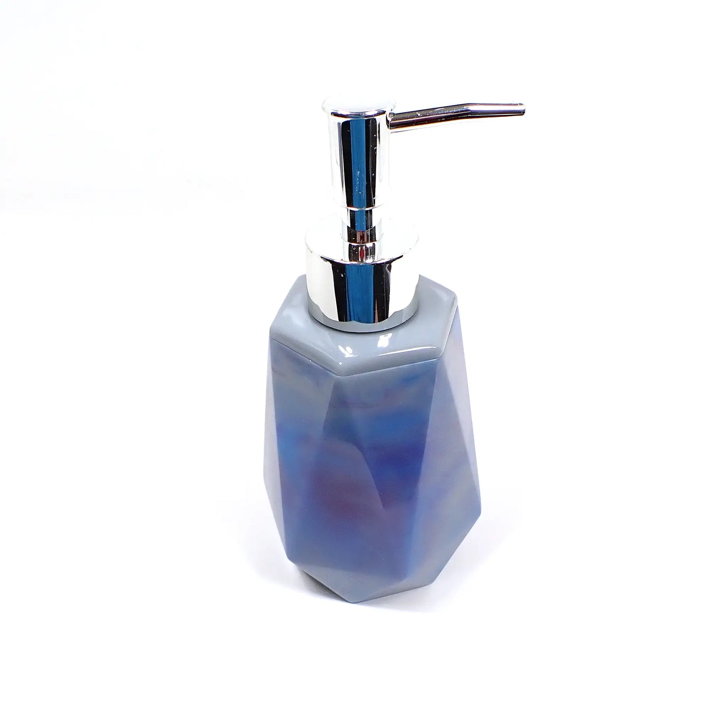 Faceted Handmade Marbled Blue Purple Gray Multi Color Resin Soap Dispenser, Lotion Dispenser