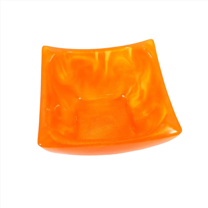 Handmade Bright Orange Resin Angled Decorative Bowl, UV Fluorescent Neon Glow