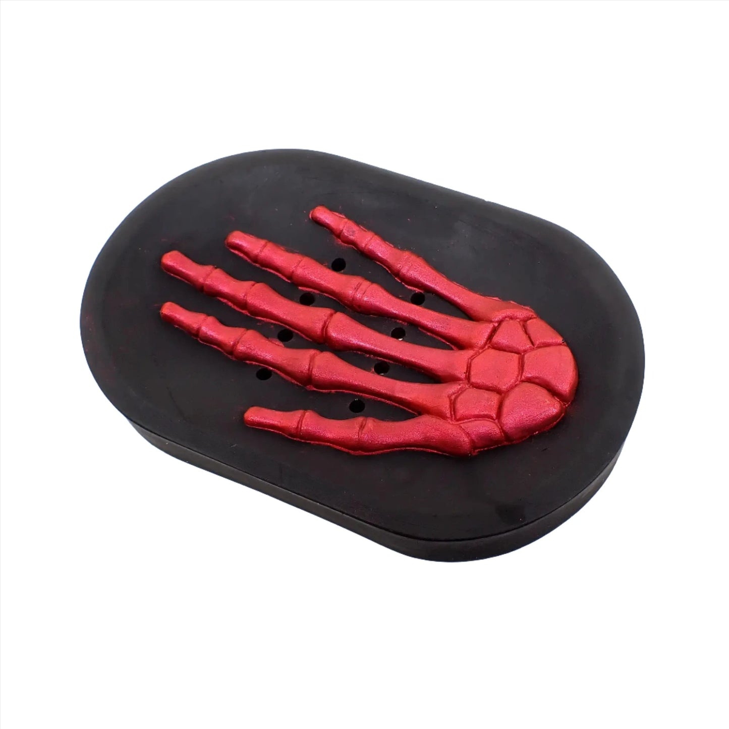 Black and Red Skeleton Hand Handmade Resin Soap Dish, Goth Halloween Decor, Bar Soap Holder