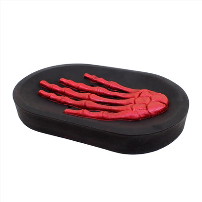 Black and Red Skeleton Hand Handmade Resin Soap Dish, Goth Halloween Decor, Bar Soap Holder