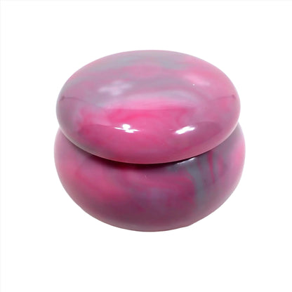 Handmade Small Marbled Pink and Gray Resin Round Decorative Jar Trinket Box