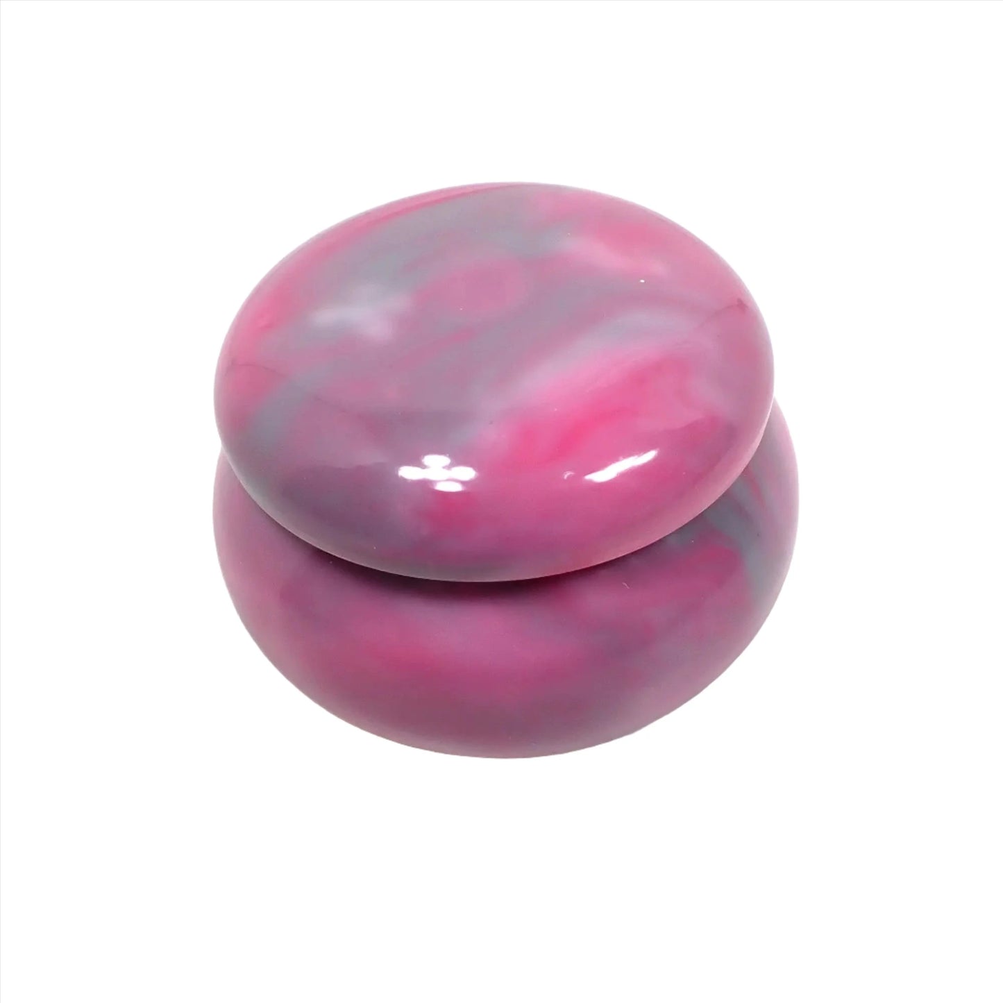 Handmade Small Marbled Pink and Gray Resin Round Decorative Jar Trinket Box