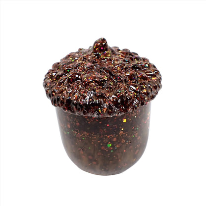 Pearly Dark Brown Resin Handmade Acorn Trinket Box Jar with Chunky Iridescent Glitter, Fall Decor