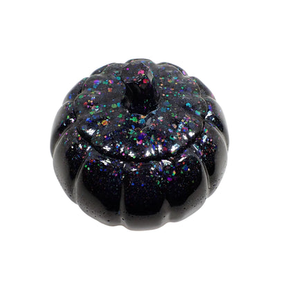 Handmade Black Resin Pumpkin Trinket Box with Chunky Iridescent Glitter, Goth Halloween Decor, Decorative Jar