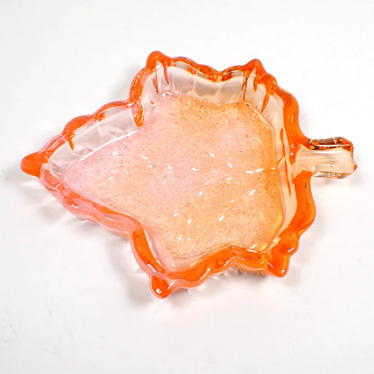 Fall Leaf Decorative Trinket Dish, Handmade Resin Translucent Orange and Pink with Crystal Style Design, Autumn Decor