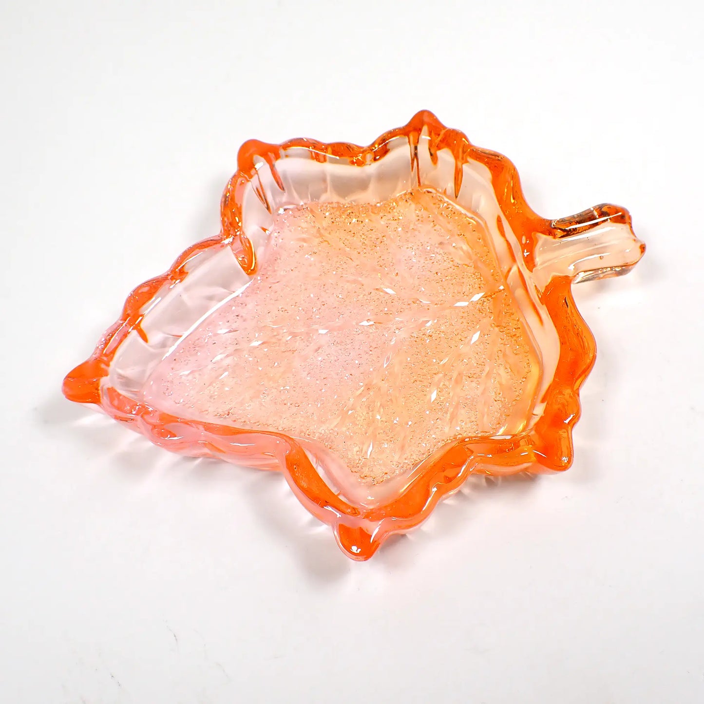 Fall Leaf Decorative Trinket Dish, Handmade Resin Translucent Orange and Pink with Crystal Style Design, Autumn Decor