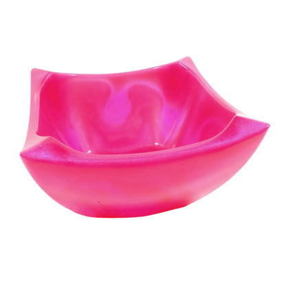 Handmade Bright Pink Resin Angled Decorative Bowl, UV Fluorescent Neon Glow