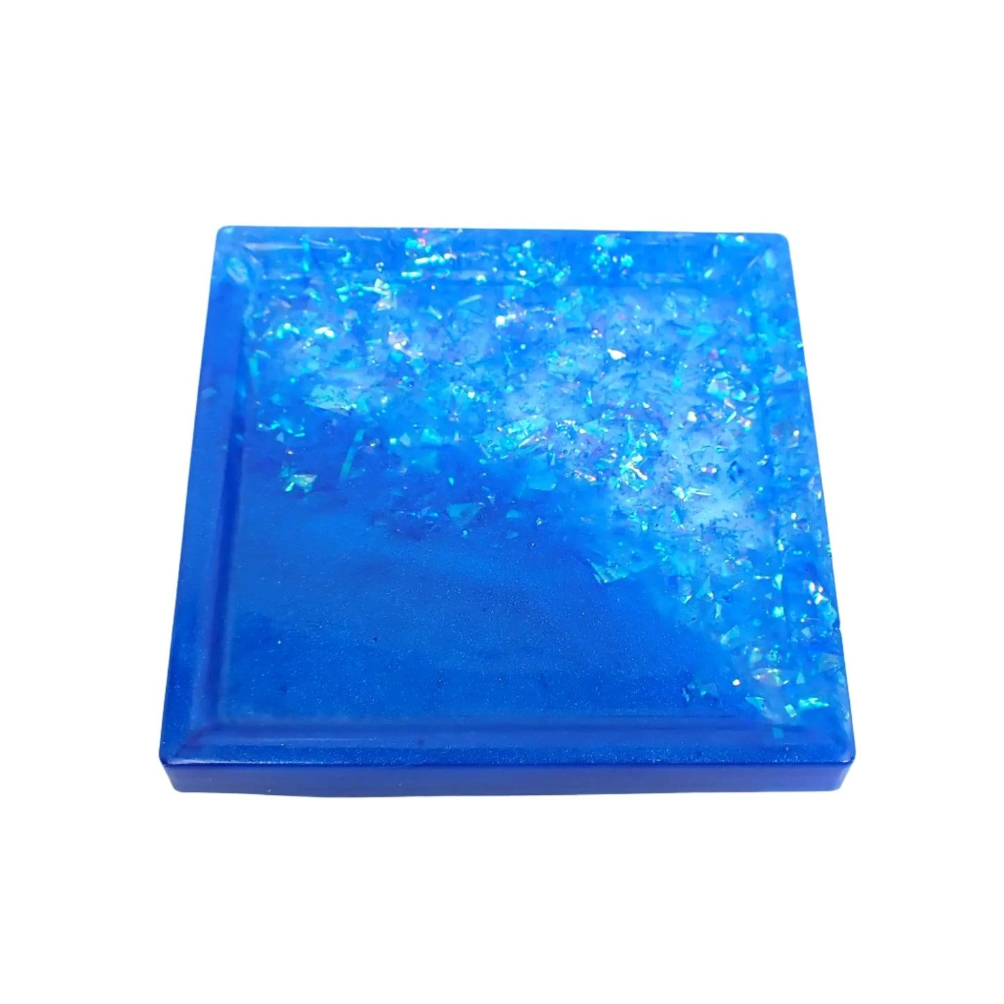 Ocean Blue Square Trinket Dish with Iridescent Flakes, Decorative Tray, Home Decor