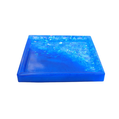 Ocean Blue Square Trinket Dish with Iridescent Flakes, Decorative Tray, Home Decor