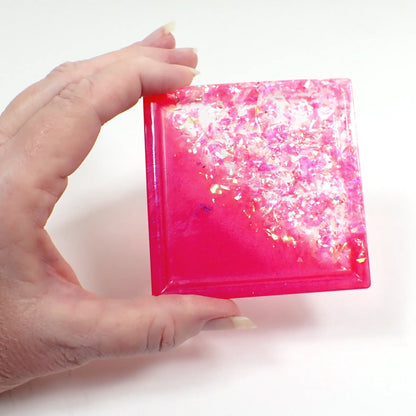 Small Bright Pink Square Trinket Dish with Iridescent Flakes, Decorative Tray, Home Decor