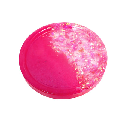 Small Bright Pink Round Trinket Dish with Iridescent Flakes, Decorative Tray, Home Decor