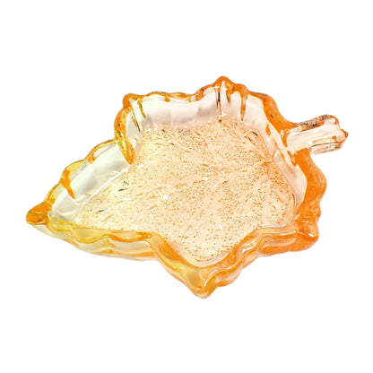 Fall Leaf Trinket Dish, Handmade Resin Translucent Orange and Yellow with Crystal Style Design, Thanksgiving Home Decor