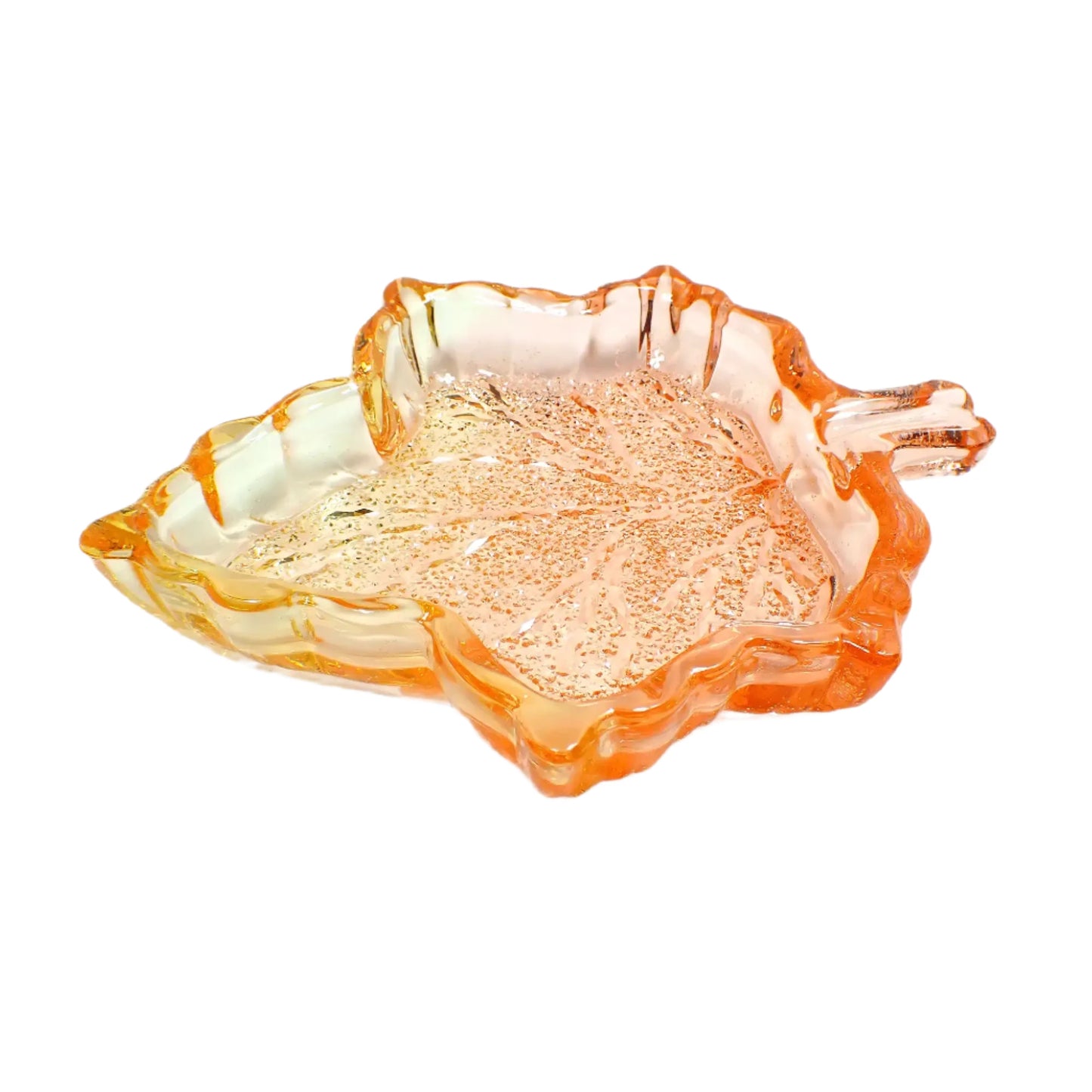 Fall Leaf Trinket Dish, Handmade Resin Translucent Orange and Yellow with Crystal Style Design, Thanksgiving Home Decor