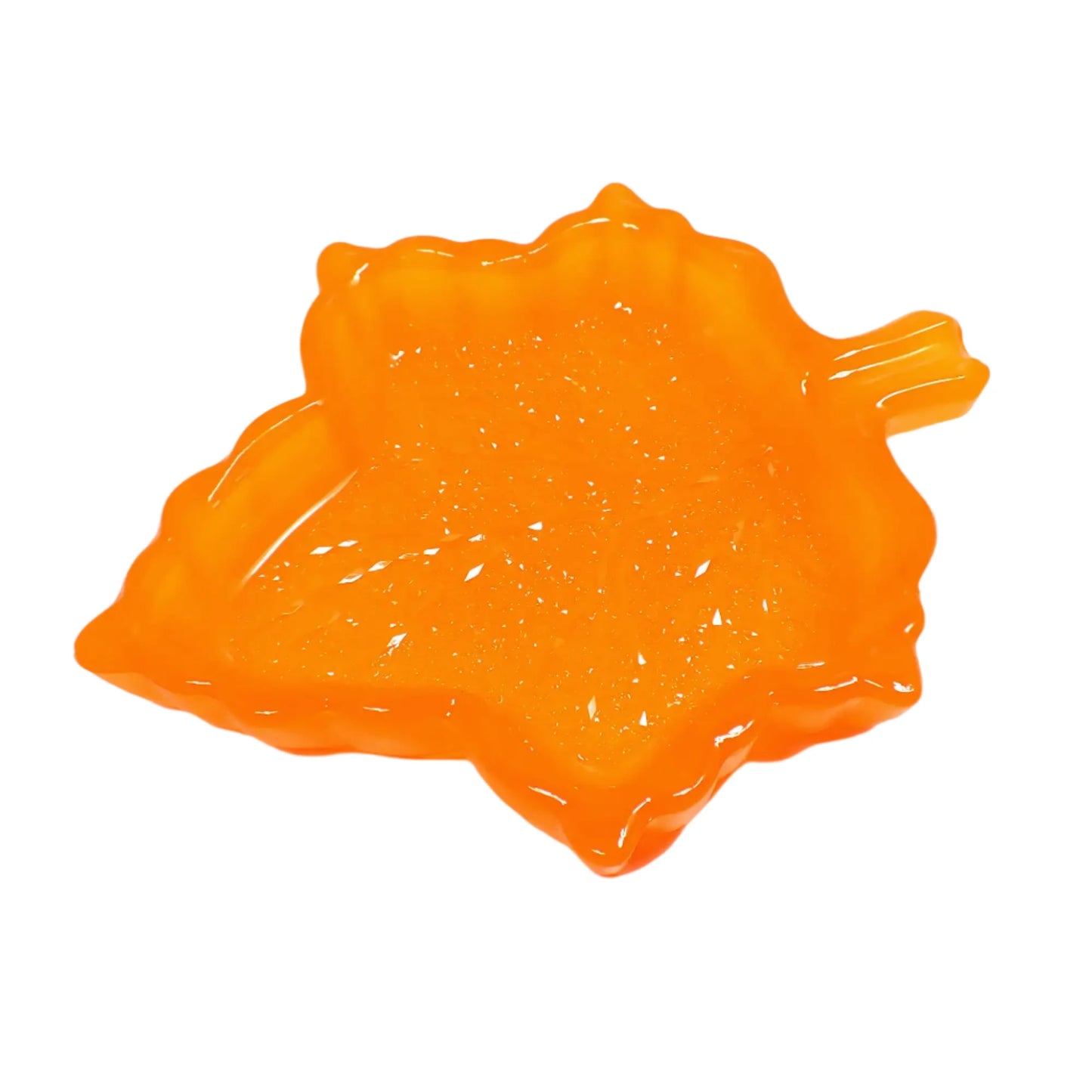 Handmade Neon Orange Resin Fall Leaf Decorative Trinket Dish with Crystal Style Design, UV Fluorescent, Autumn Decor