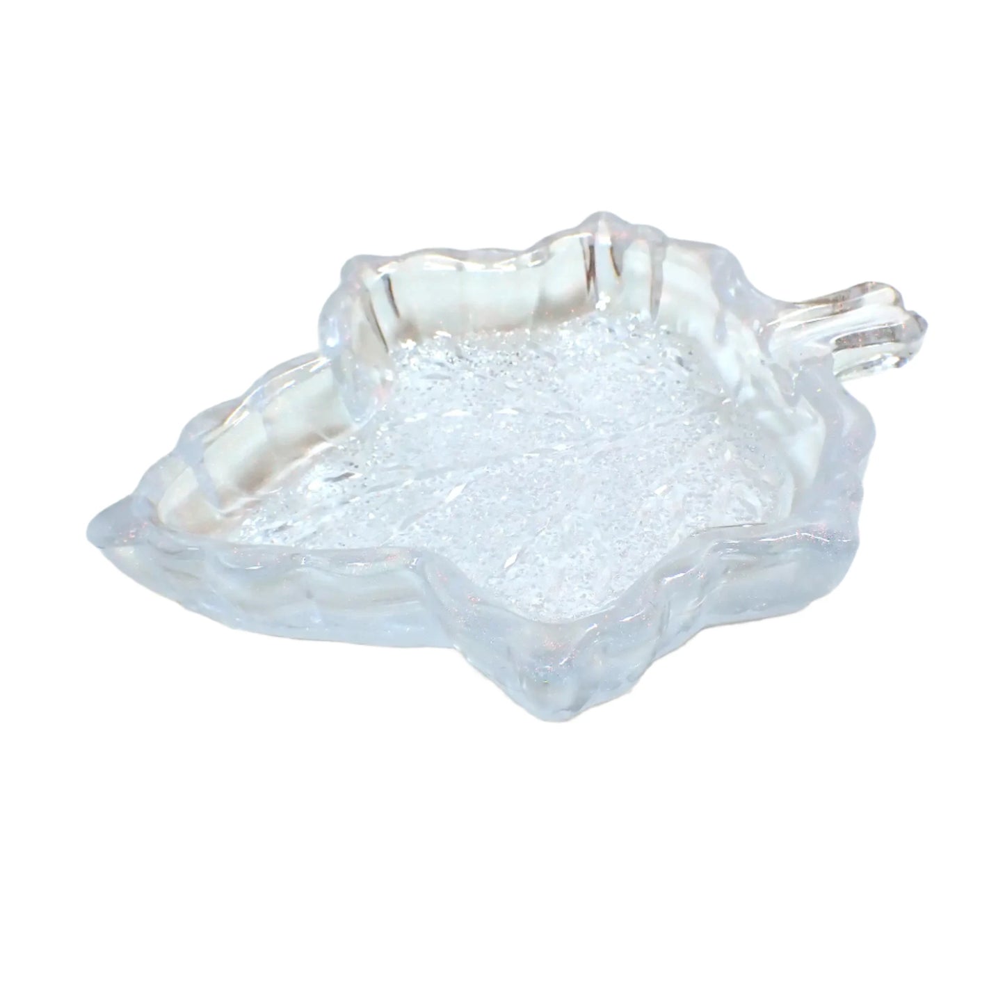 Handmade Opalescent White and Iridescent Resin Fall Leaf Decorative Trinket Dish with Crystal Style Design