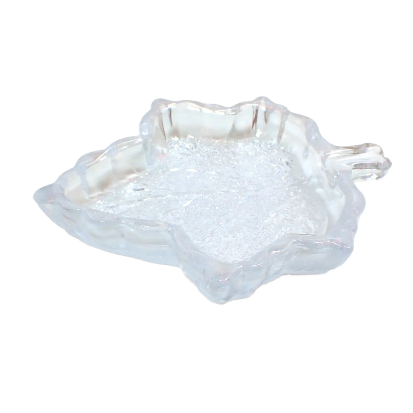 Handmade Opalescent White and Iridescent Resin Fall Leaf Decorative Trinket Dish with Crystal Style Design