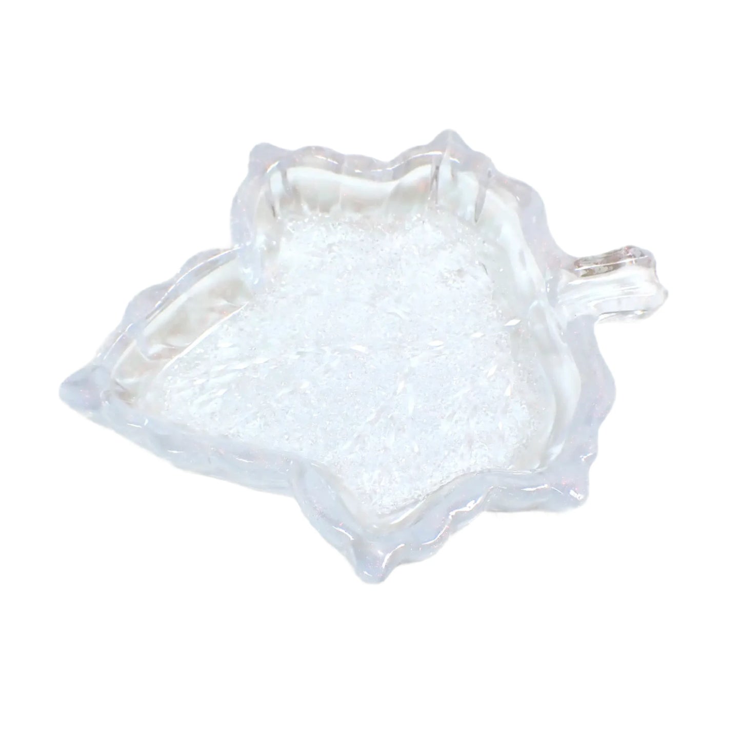 Handmade Opalescent White and Iridescent Resin Fall Leaf Decorative Trinket Dish with Crystal Style Design