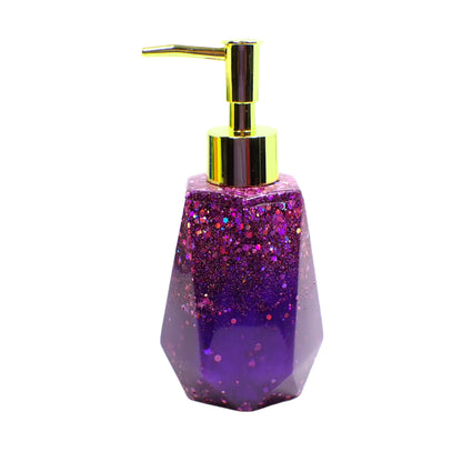 Faceted Handmade Pearly Purple Resin and Glitter Soap Dispenser, Lotion Dispenser