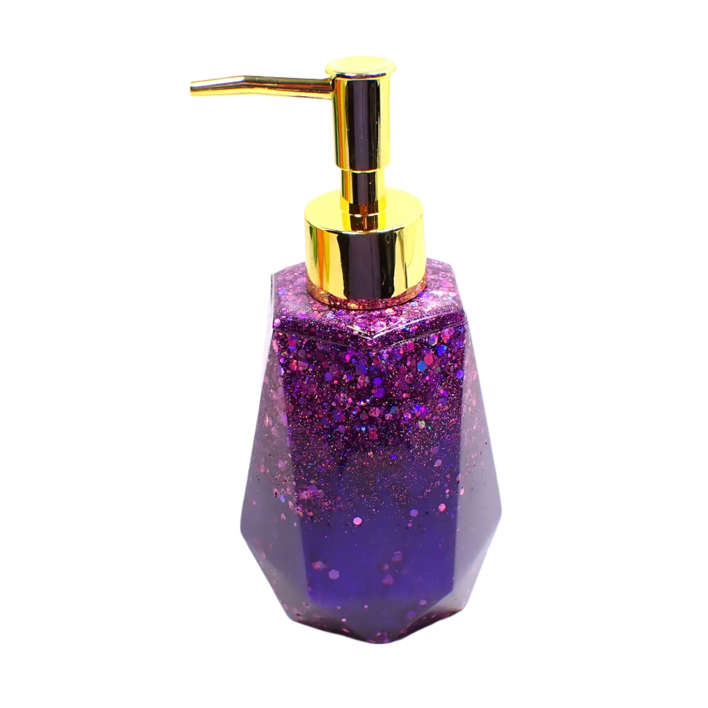 Faceted Handmade Pearly Purple Resin and Glitter Soap Dispenser, Lotion Dispenser