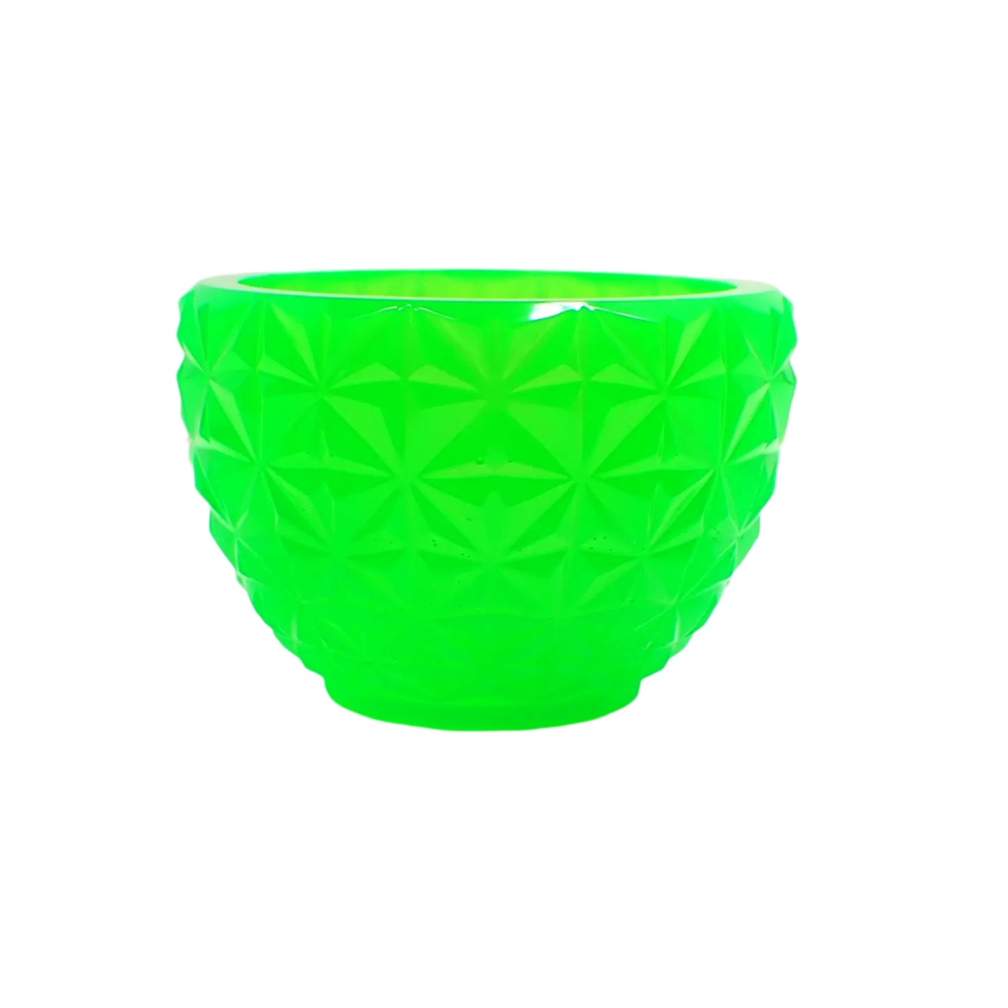 Small Handmade Retro Style Neon Green Faceted Decorative Bowl, UV Fluorescent Home Decor