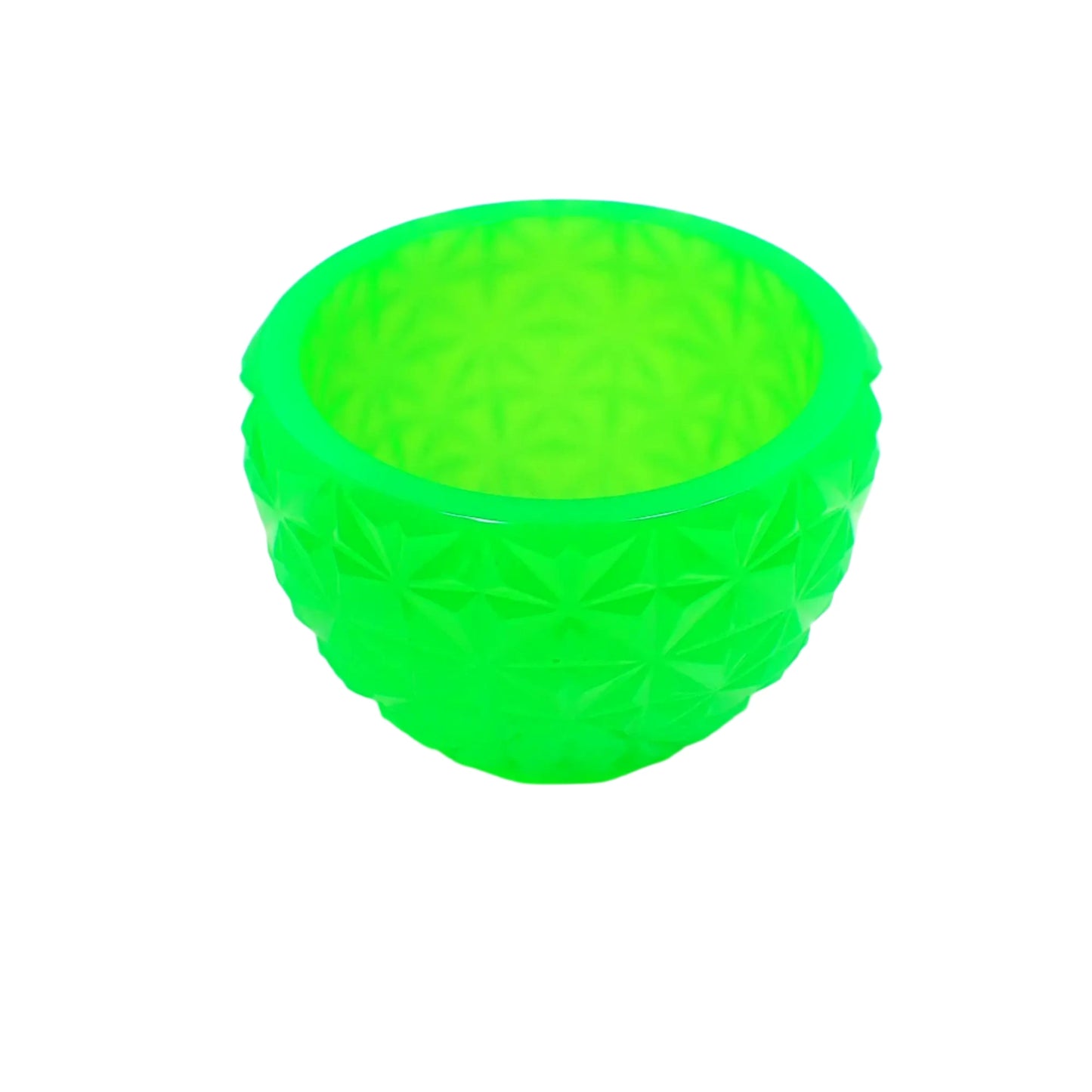 Small Handmade Retro Style Neon Green Faceted Decorative Bowl, UV Fluorescent Home Decor