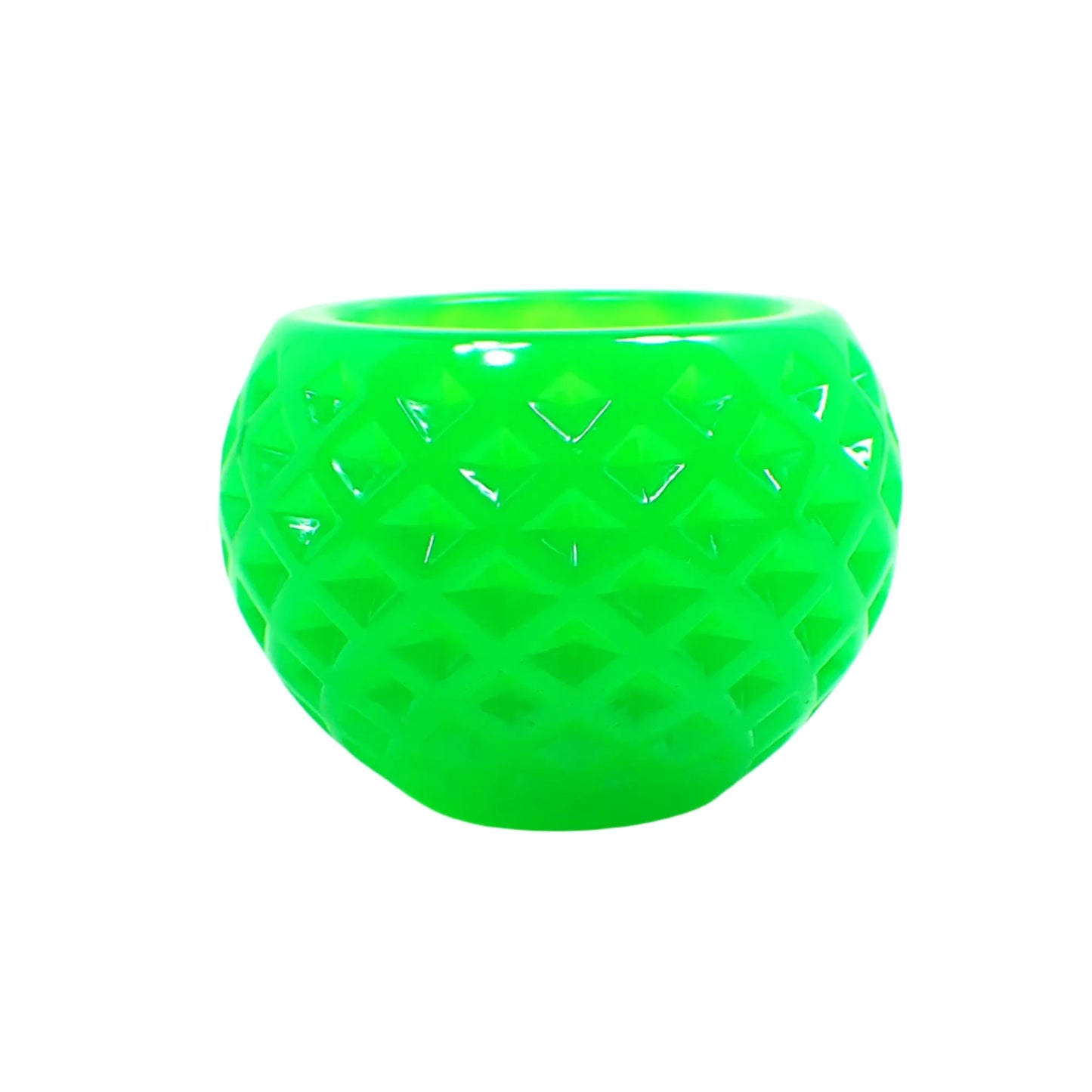 Small Round Neon Green Resin Handmade Decorative Bowl with Indented Diamond Shape Pattern