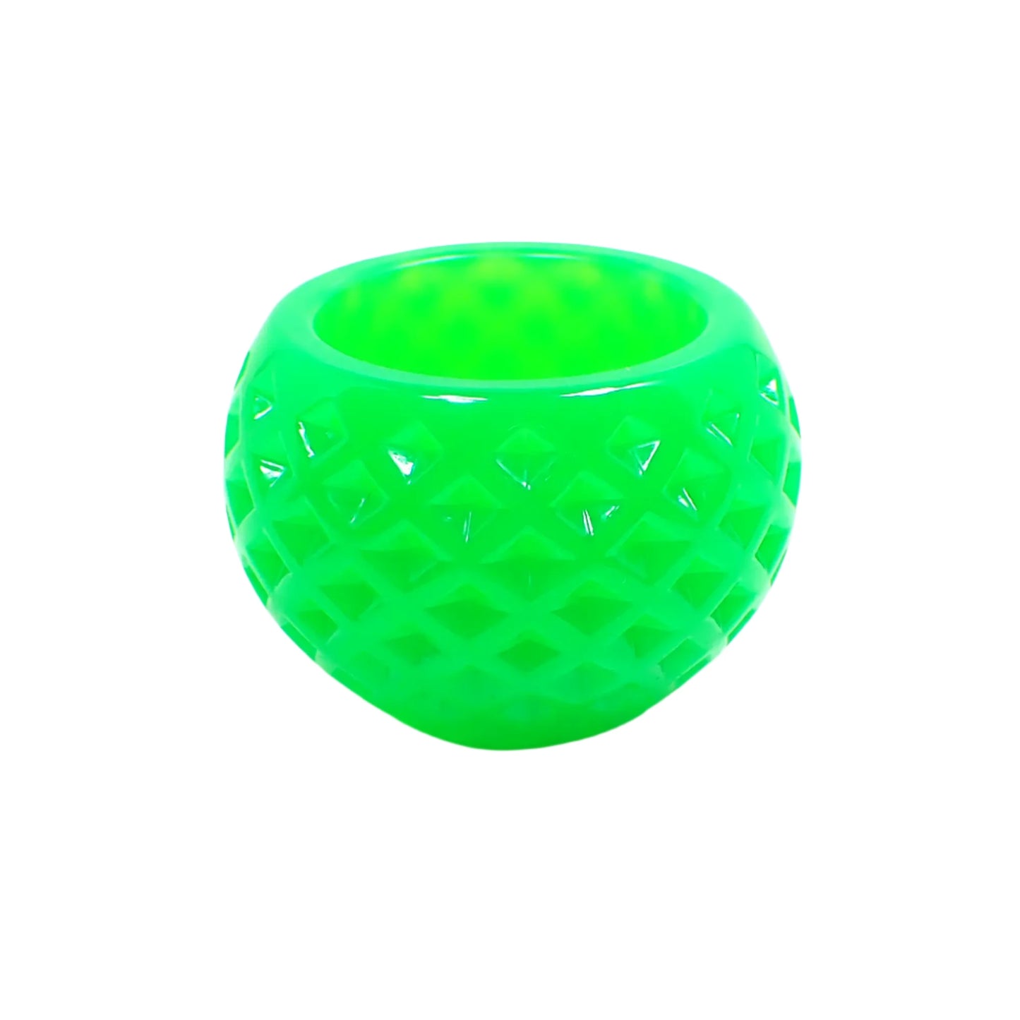 Small Round Neon Green Resin Handmade Decorative Bowl with Indented Diamond Shape Pattern