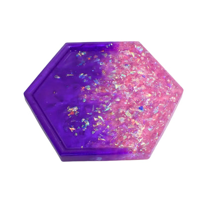 Purple and Pink Hexagon Trinket Dish with Iridescent Flakes, Decorative Tray, Geometric Home Decor