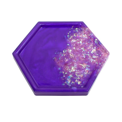 Purple and Pink Hexagon Trinket Dish with Iridescent Flakes, Decorative Tray, Geometric Home Decor