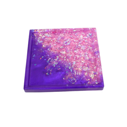 Purple and Pink Square Trinket Dish with Iridescent Flakes, Decorative Tray, Home Decor