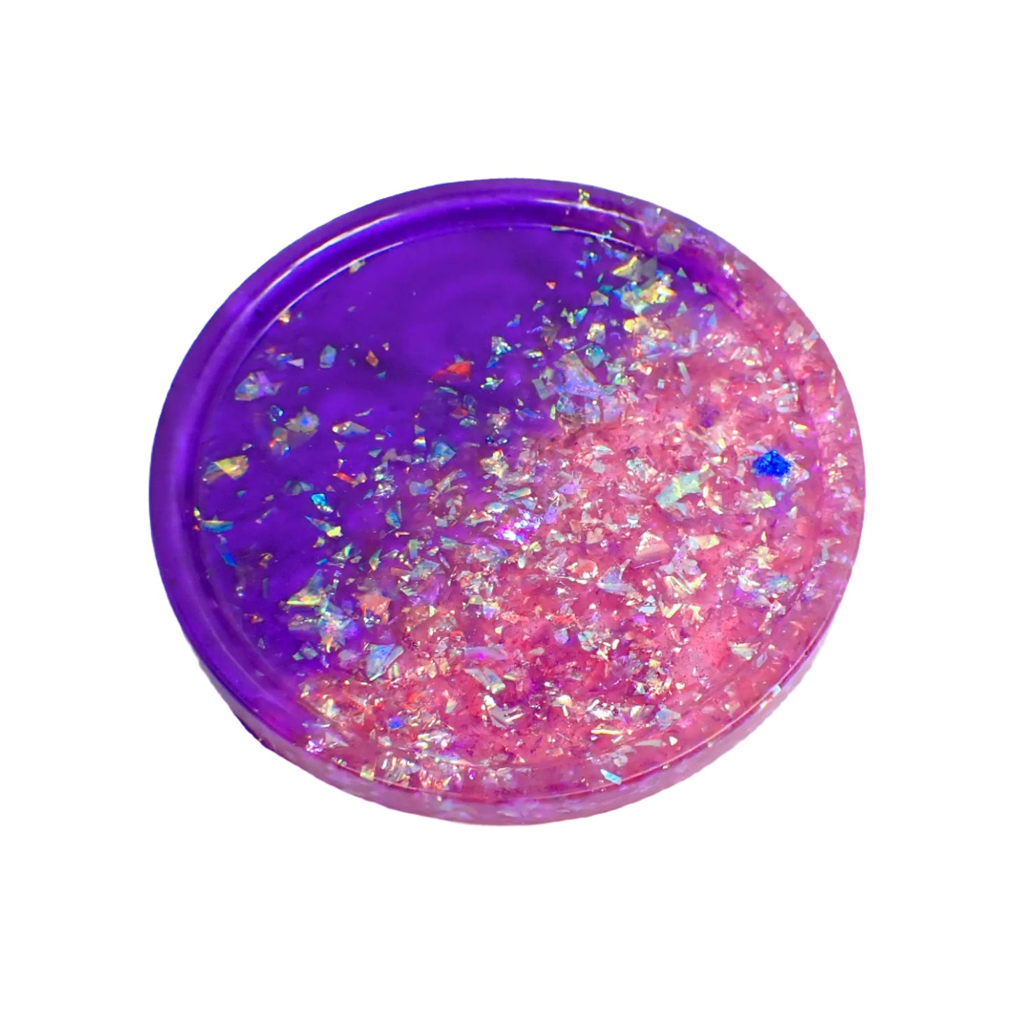 Purple and Pink Round Trinket Dish with Iridescent Flakes, Decorative Tray, Home Decor