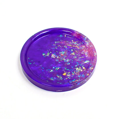 Purple and Pink Round Trinket Dish with Iridescent Flakes, Decorative Tray, Home Decor