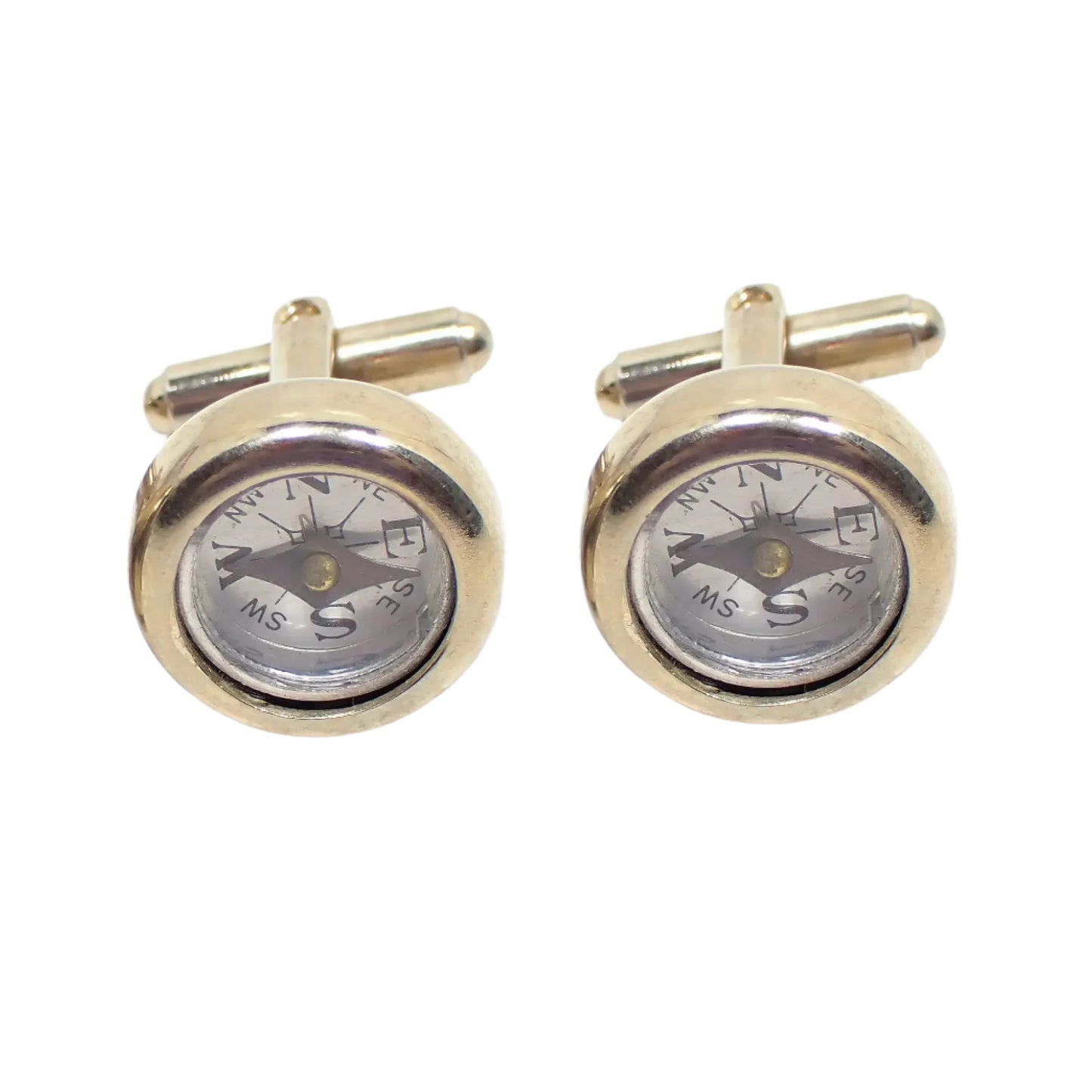 Vintage Compass Cufflinks, 1950's Mid Century Cuff Links, Gold Tone, Novelty Jewelry