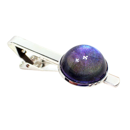 Color Shift Tie Clip Blue Purple Resin, Silver Plated, Handmade Domed Round Cab