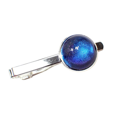 Color Shift Tie Clip Blue Purple Resin, Silver Plated, Handmade Domed Round Cab