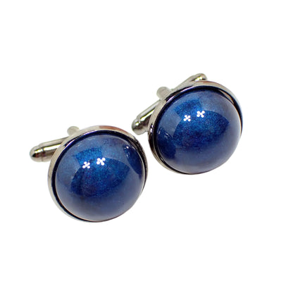 Dark Denim Blue Cufflinks with Handmade Resin Cabs, Gunmetal Plated, Men's Formal Jewelry