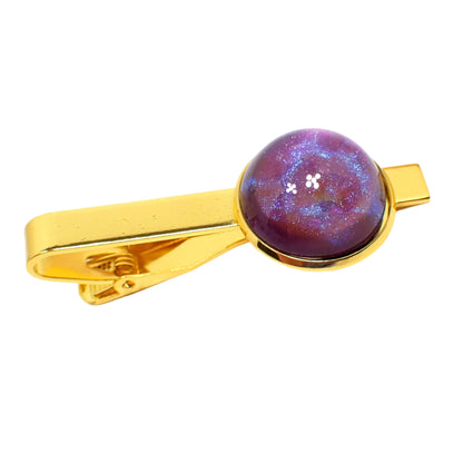 Color Shift Tie Clip Pink Blue Purple Resin, Gold Plated, Handmade Domed Round Cab